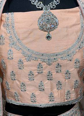 Peach Embroidered Silk Semi Stitched Lehenga 3