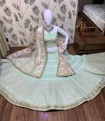 Sea-Green Embroidered Georgette Semi Stitched Lehenga