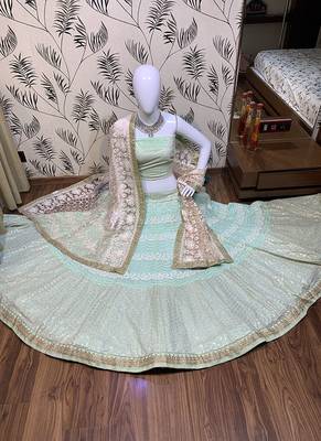 Sea-Green Embroidered Georgette Semi Stitched Lehenga 2