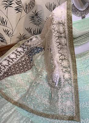 Sea-Green Embroidered Georgette Semi Stitched Lehenga 3