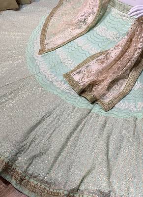 Sea-Green Embroidered Georgette Semi Stitched Lehenga 4