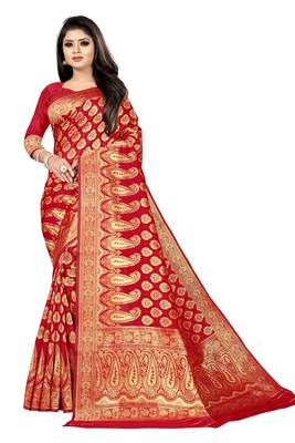 red woven art silk saree with blouse 1