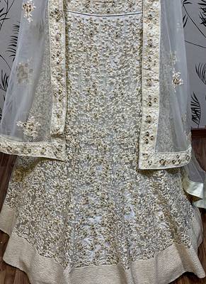 White Embroidered Net Semi Stitched Lehenga 3