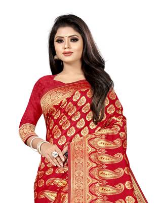 red woven art silk saree with blouse 2