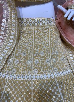 Yellow Embroidered Georgette Semi Stitched Lehenga 2