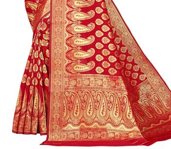 red woven art silk saree with blouse 3