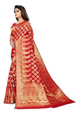red woven art silk saree with blouse 4
