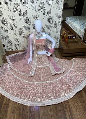 Pink Embroidered Georgette Semi Stitched Lehenga 1