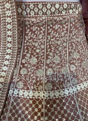 Pink Embroidered Georgette Semi Stitched Lehenga 3