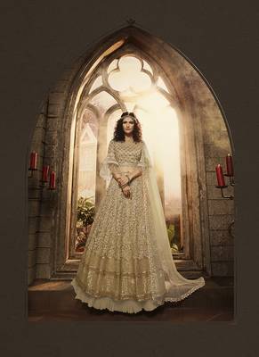 Golden Embroidered Net Semi Stitched Lehenga 1