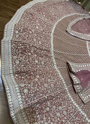 Pink Embroidered Georgette Semi Stitched Lehenga 4