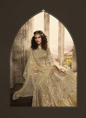 Golden Embroidered Net Semi Stitched Lehenga 4