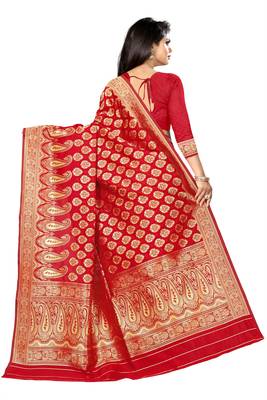 red woven art silk saree with blouse 6