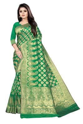green woven art silk saree with blouse 1