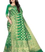 green woven art silk saree with blouse