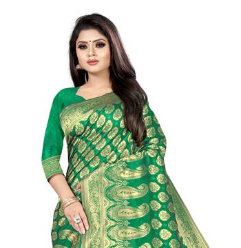 green woven art silk saree with blouse 2