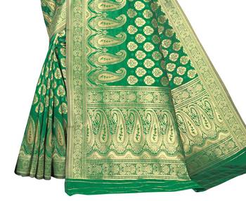 green woven art silk saree with blouse 3