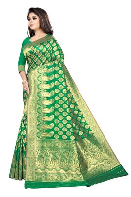 green woven art silk saree with blouse 4