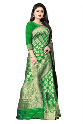 green woven art silk saree with blouse 5