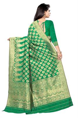 green woven art silk saree with blouse 6
