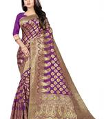 women purple woven art silk saree with blouse