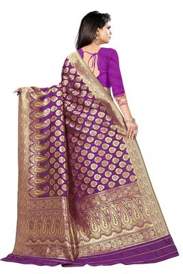 women purple woven art silk saree with blouse 4