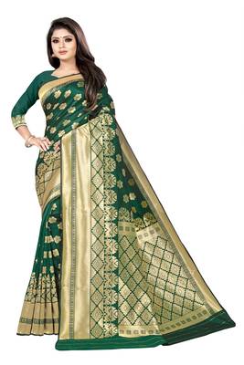 women green woven art silk saree with blouse 1