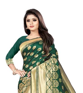 women green woven art silk saree with blouse 2