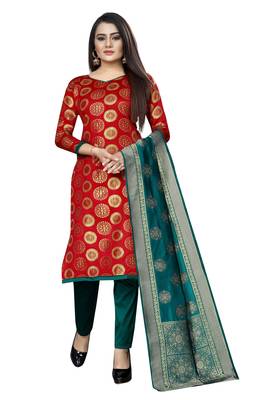 Red self design brocade salwar 1