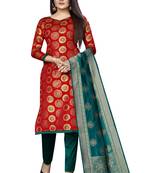 Red self design brocade salwar