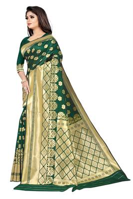 women green woven art silk saree with blouse 4