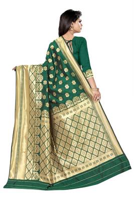 women green woven art silk saree with blouse 6