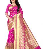 women pink woven art silk saree with blouse