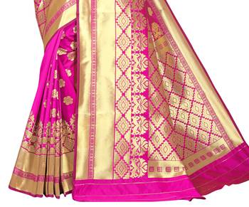 women pink woven art silk saree with blouse 2