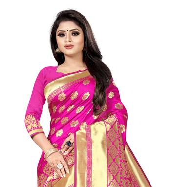 women pink woven art silk saree with blouse 3