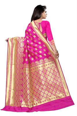 women pink woven art silk saree with blouse 5