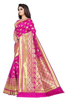 women pink woven art silk saree with blouse 6