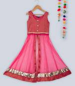 sleeveless kurta with contrast lehnga