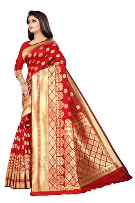 women red woven art silk saree with blouse 4