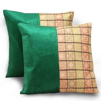 Ethnic Design 2Pc. Green Luxury Cushion Covers Set 1