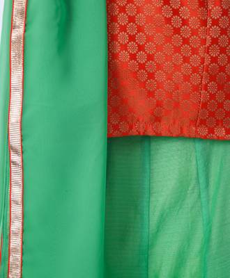 sleeveless brocade choli with contrast chanderi lehnga 6