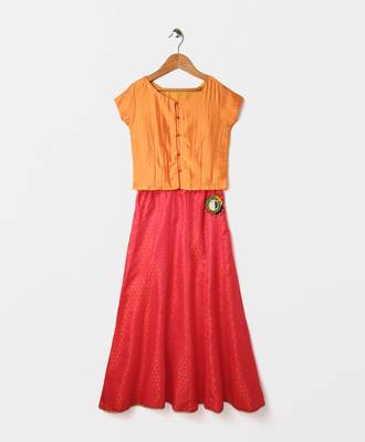 cape sleeves choli with printed silk lehnga 1