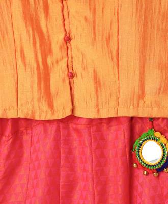 cape sleeves choli with printed silk lehnga 6