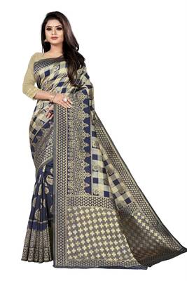 blue woven art silk saree with blouse 1
