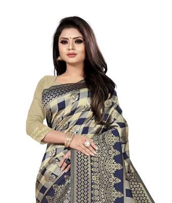 blue woven art silk saree with blouse 2