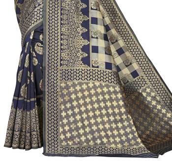 blue woven art silk saree with blouse 3