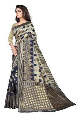 blue woven art silk saree with blouse 4
