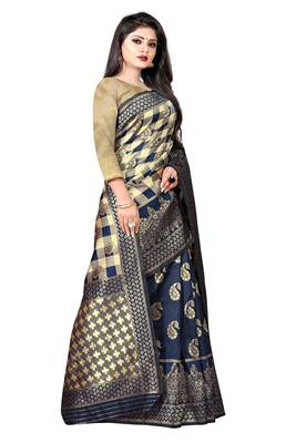 blue woven art silk saree with blouse 5