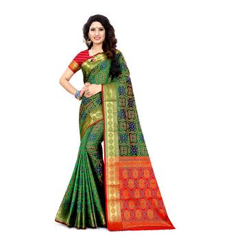 green woven art silk saree with blouse 1