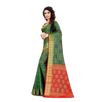 green woven art silk saree with blouse 2